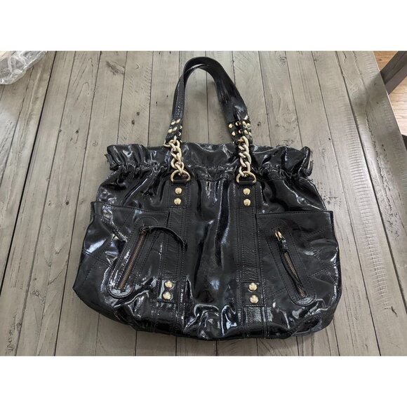 Marco Buggiani Gold Hardware Large Geniune Black Patent Leather Tote - Picture 1 of 7